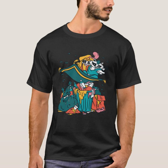 Trash garbage racoon couple cute T-Shirt (Front)