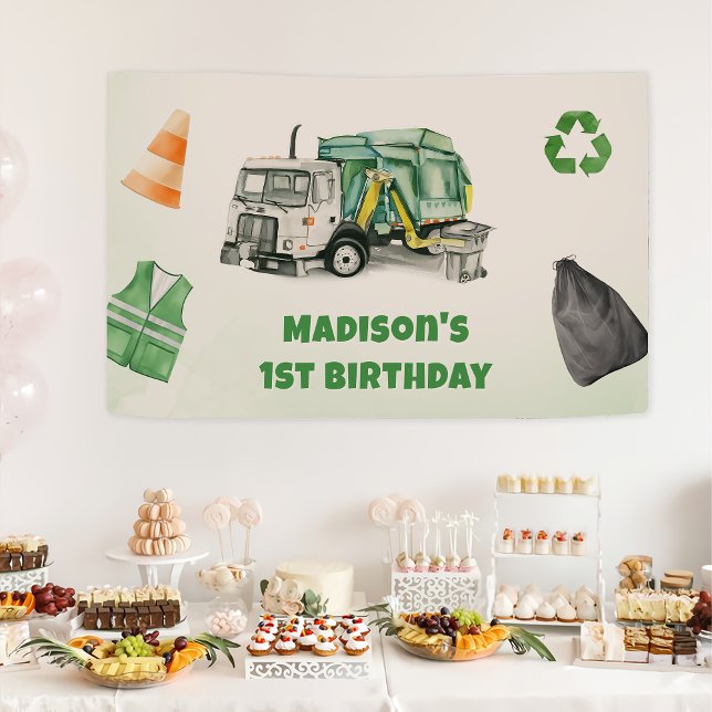 Trash Garbage Truck 1st Birthday Party  Banner (Creator Uploaded)