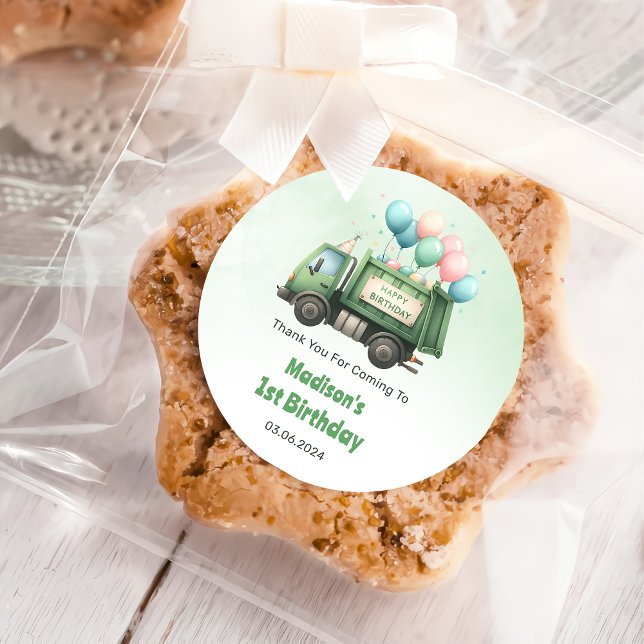 Trash Garbage Truck 1st Birthday Party Classic Round Sticker (Creator Uploaded)