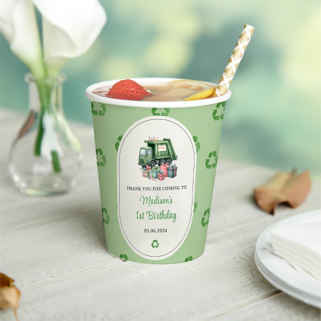 Trash Garbage Truck 1st Birthday Party Paper Cups (Creator Uploaded)