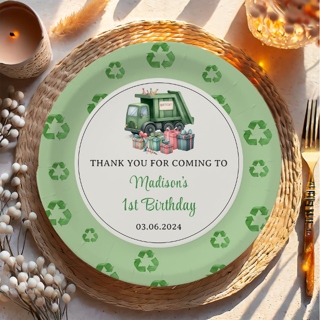 Trash Garbage Truck 1st Birthday Party Paper Plates (Creator Uploaded)
