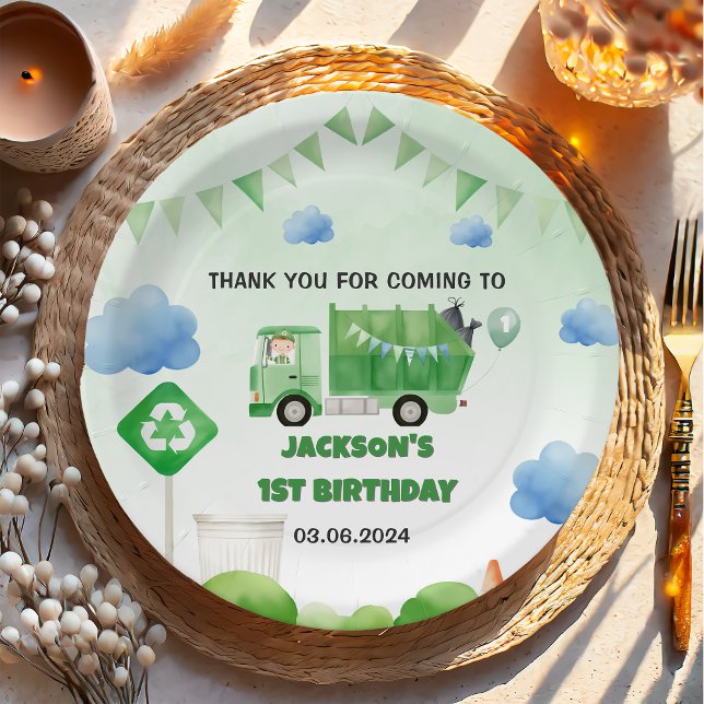 Trash Garbage Truck 1st Birthday Party Paper Plates (Creator Uploaded)