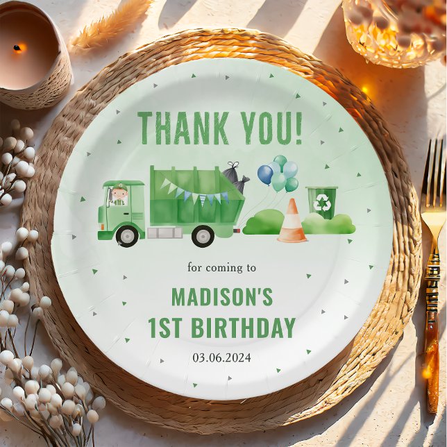 Trash Garbage Truck 1st Birthday Party Paper Plates (Creator Uploaded)