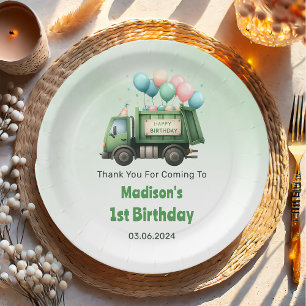 Trash Garbage Truck 1st Birthday Party Paper Plates