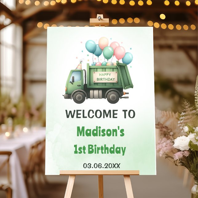 Trash Garbage Truck 1st Birthday Welcome Sign (Creator Uploaded)