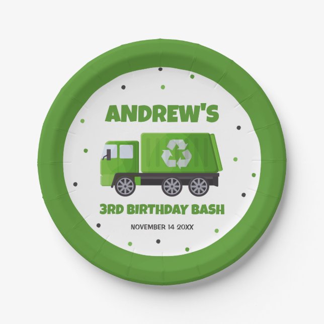 Trash Garbage Truck Birthday  Paper Plates (Front)
