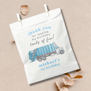 Trash Garbage Truck Blue 1st Birthday Thank You Favor Bag