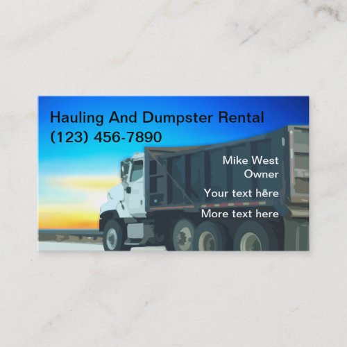 Trash Hauling And Dumpster Rental Business Card