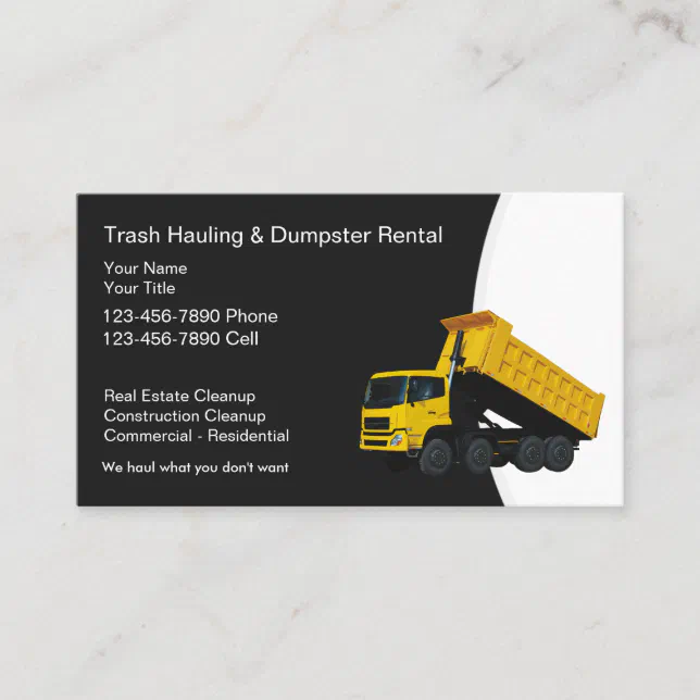 Trash Hauling And Dumpster Rental Business Cards | Zazzle