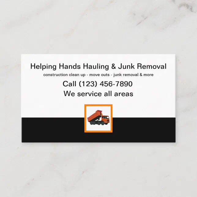 Trash Hauling And Junk Removal Business Card | Zazzle