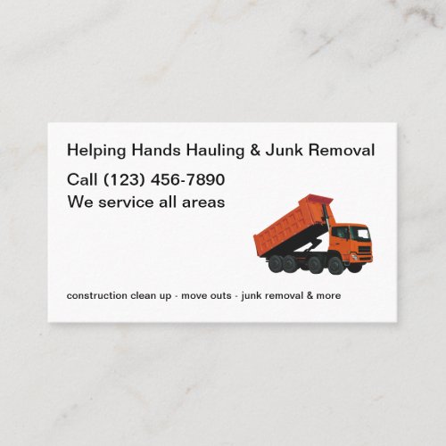 Trash Hauling And Junk Removal Simple Business Card