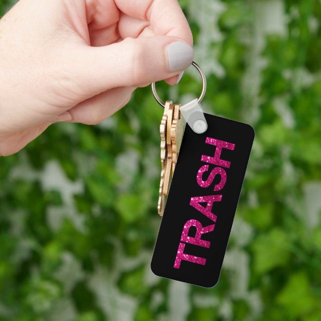 Trash Hot Pink Glitter   Keychain (Hand)