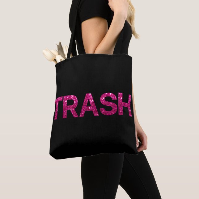 Trash Hot Pink Glitter Tote Bag (Close Up)