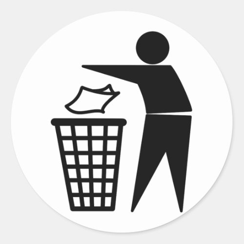 Trash Man Dumping Paper Trash Classic Round Sticker