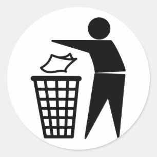 Trash Man Dumping Paper Trash Classic Round Sticker