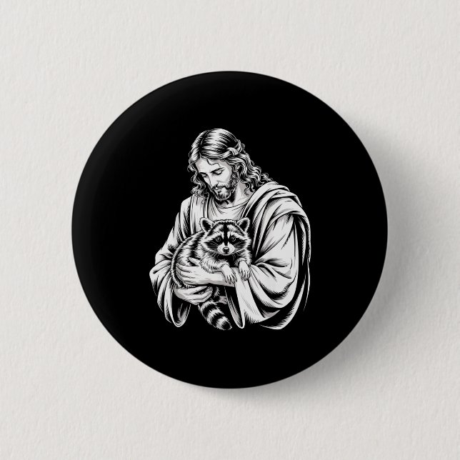 Trash Panda Jesus Raccoon Trashed Racoon Animal Ra Button (Front)