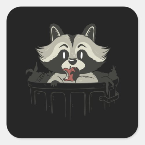 Trash Panda Raccoon eating Garbage Gift Square Sticker