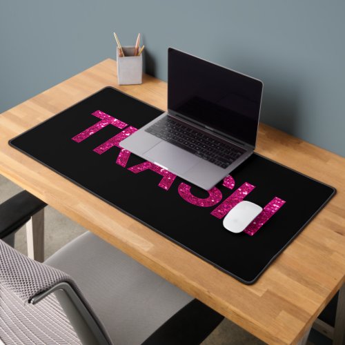 Trash Pink Glitter on Black Desk Mat