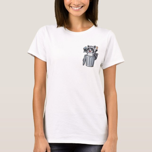 Trash Treasure Triumph – Cheerful Raccoon Cartoon T-Shirt (Front)