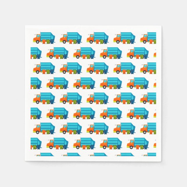 Trash Truck and Garbage Can Kids Party Napkins (Front)
