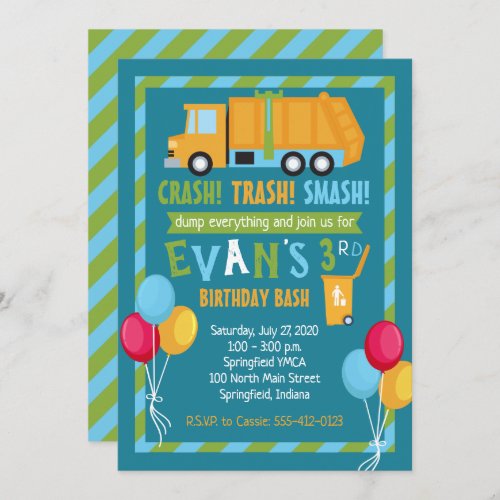 Trash Truck Birthday Invitation
