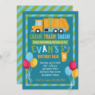 Trash Truck Birthday Invitation