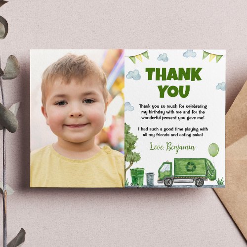 Trash Truck Birthday Photo Thank You Card