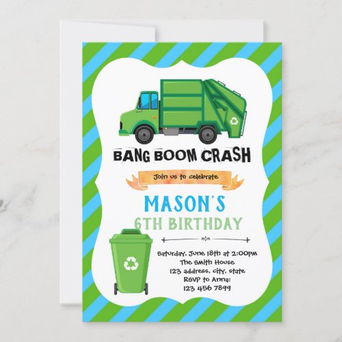 Trash truck birthday theme Invitation