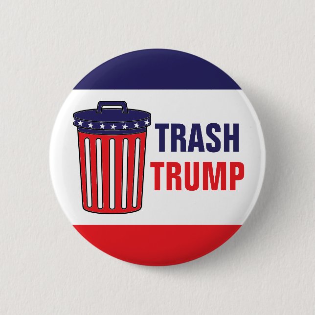 Trash Trump Red, White, & Blue Waste Can Political Pinback Button (Front)
