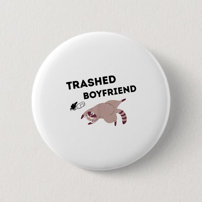 Trashed Boyfriend, Funny Trashed Panda Couples Pre Button (Front)