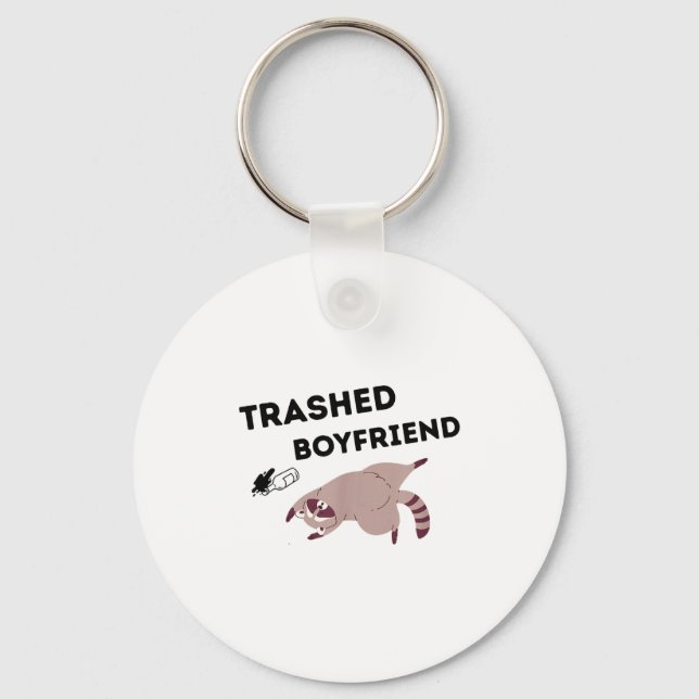 Trashed Boyfriend, Funny Trashed Panda Couples Pre Keychain (Front)