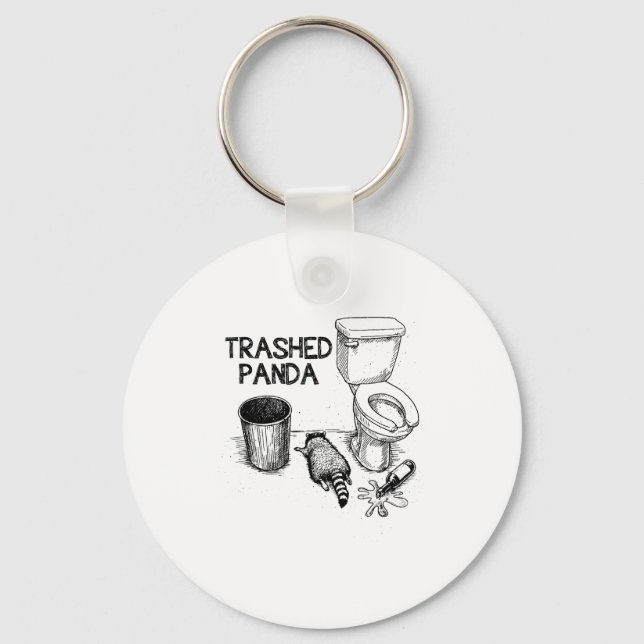 Trashed Panda Funny Drunk Racoon  Keychain (Front)