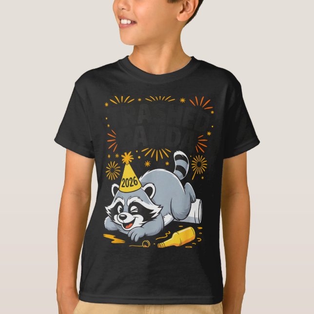 Trashed Panda New Year 2026 Funny Drunk Raccoon  T-Shirt (Front)