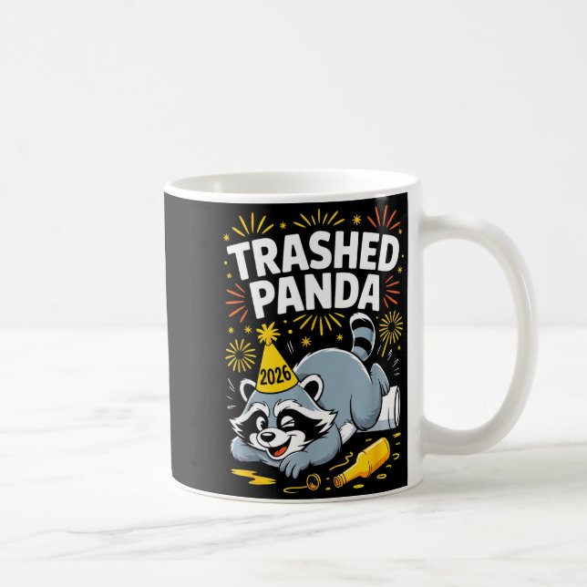 Trashed Panda New Year 2026 Funny Raccoon Design  Coffee Mug (Right)