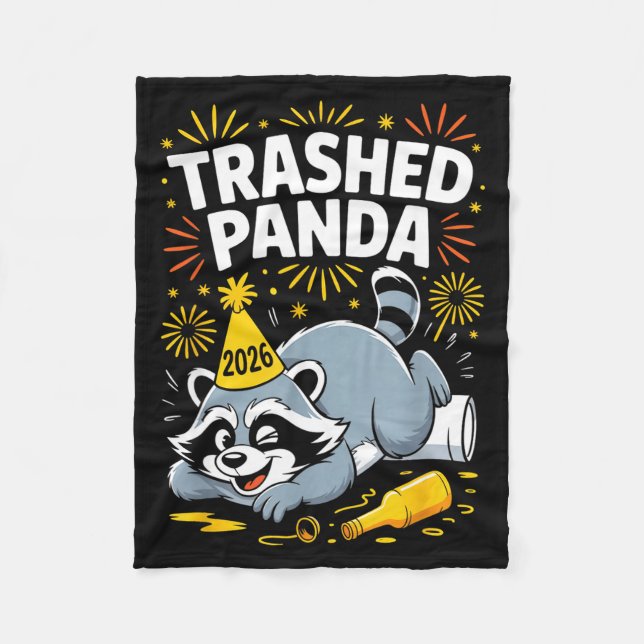 Trashed Panda New Year 2026 Funny Raccoon Design  Fleece Blanket (Front)