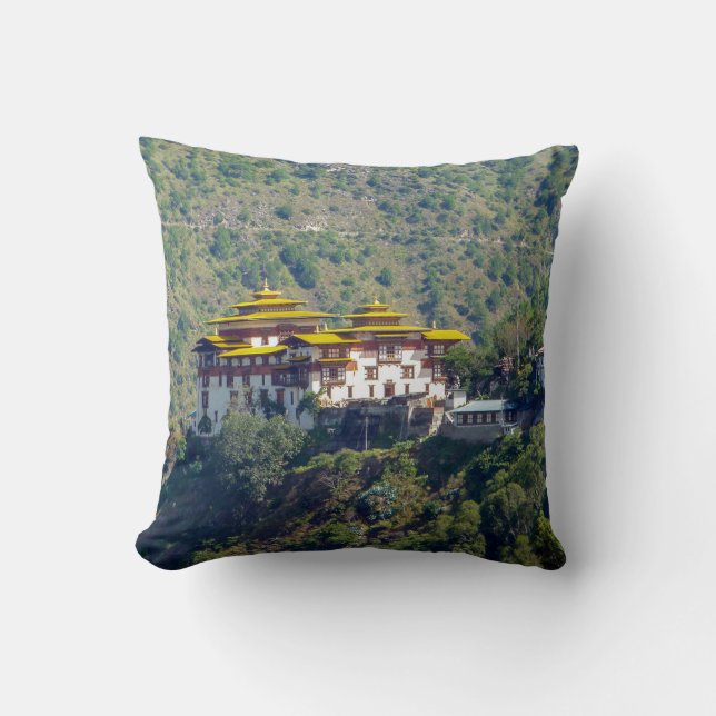 Trashigang Dzong - Eastern Bhutan Throw Pillow (Front)