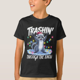 Trashin' Through The Snow Funny Christmas Raccoon T-Shirt