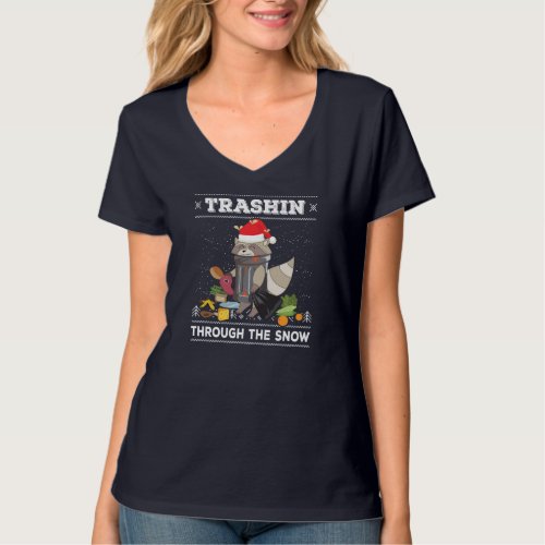 Trashin Through The Snow Raccoon Santa Claus Trash T_Shirt