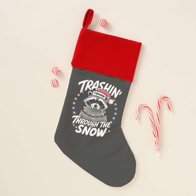 Trashing Through the Snow Funny Raccoon Christmas Stocking (Front)