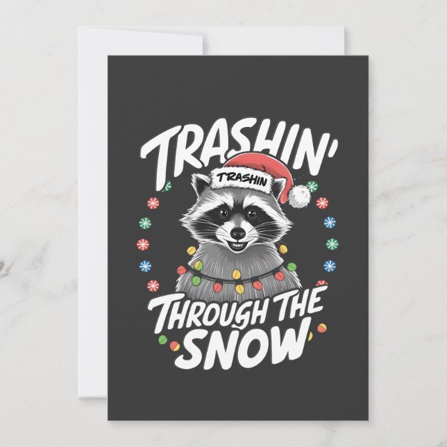 Trashing Through the Snow Funny Raccoon Christmas Thank You Card (Front)