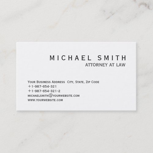 Tratidional  Classic White Attorney Business Card