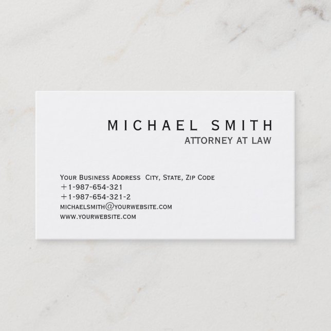 Tratidional  Classic White Attorney Business Card (Front)