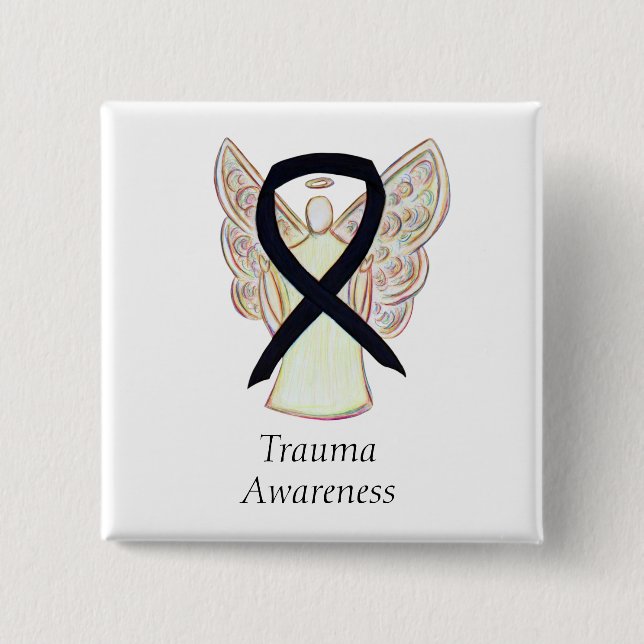Trauma Awareness Black Ribbon Custom Button Pin (Front)