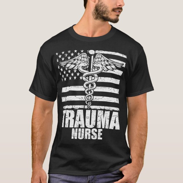Trauma Nurse American Flag T-Shirt (Front)