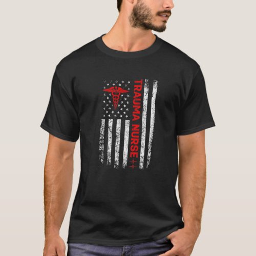Trauma Nurse Retro American Flag Patriotic Registe T_Shirt