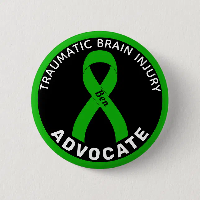 Traumatic Brain Injury Advocate Ribbon Black Button | Zazzle