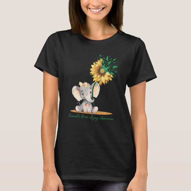 Traumatic Brain Injury Awareness Cute Elephant Sun T-Shirt (Front)
