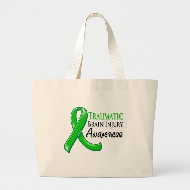 Traumatic Brain Injury Awareness Ribbon Large Tote Bag (Front)