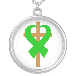 Traumatic Brain Injury Cross Heart Ribbon Silver Plated Necklace