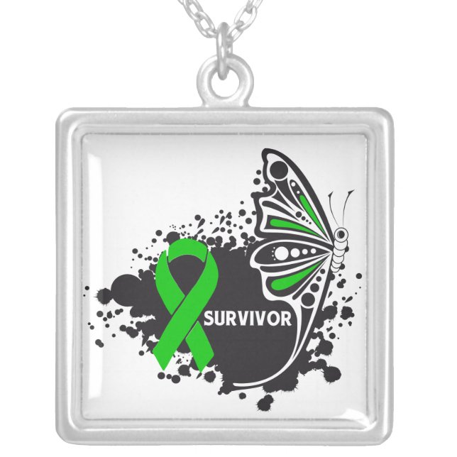 Traumatic Brain Injury Survivor Tattoo Butterfly Silver Plated Necklace (Front)